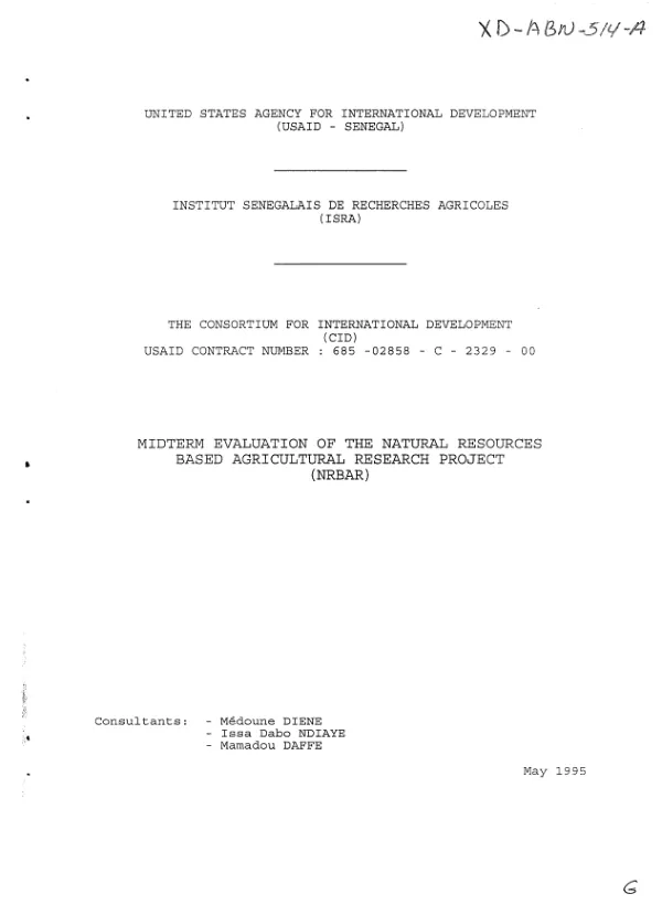 Midterm evaluation of the natural resources based agricultural research project (NRBAR)