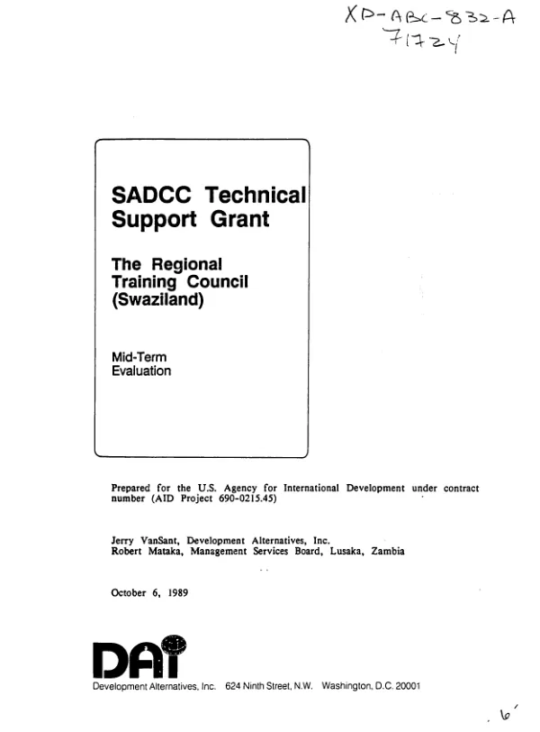 SADCC technical support grant : the Regional Training Council (Swaziland) -- mid-term evaluation