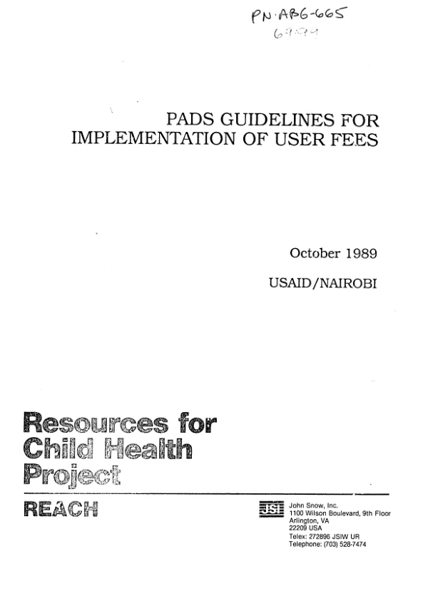 Provincial and district health services (PADS) study guidelines for implementation of user fees