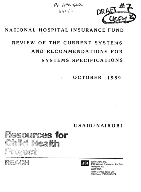 National hospital insurance fund : review of the current systems and recommendations for systems specifications