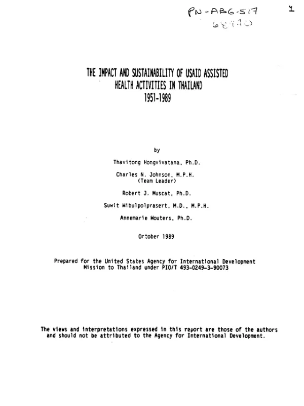 Impact and sustainability of USAID assisted health activities in Thailand, 1951-1989