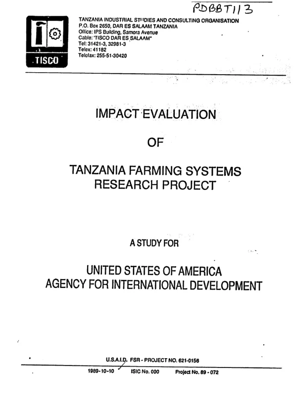 Impact evaluation of Tanzania farming systems research project