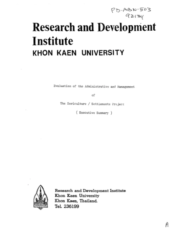 Evaluation of the administrative and management of the sericulture/settlements project : executive summary