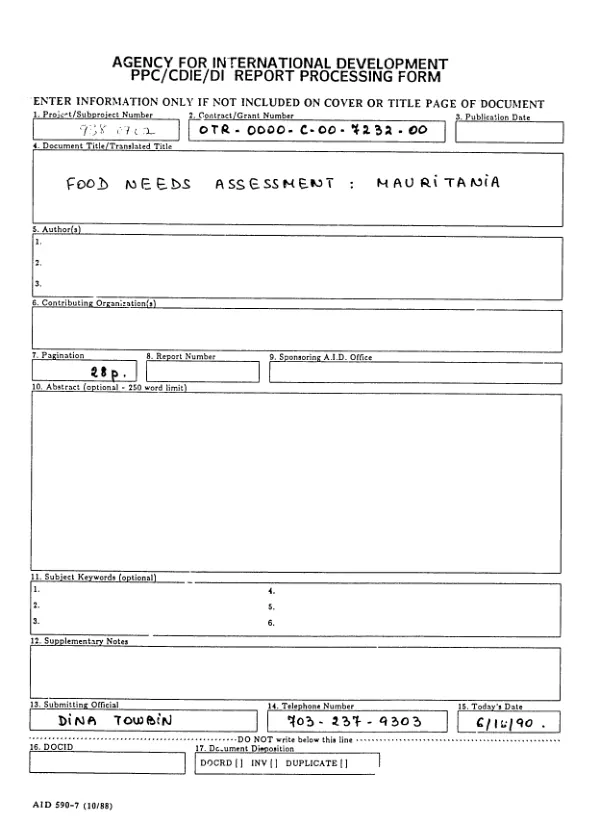 Food needs assessment : Mauritania (1989/90)