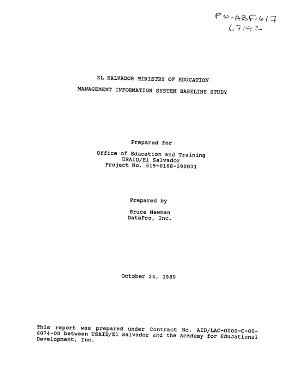 El Salvador, Ministry of Education : management information system baseline study