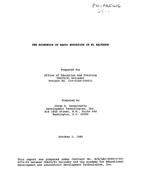 Economics of basic education in El Salvador