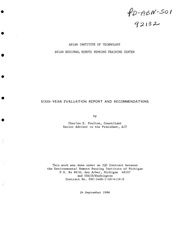 Asian Regional Remote Sensing Training Center : sixth year evaluation report and recommendations
