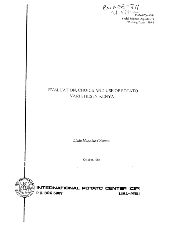 Evaluation, choice and use of potato varieties in Kenya