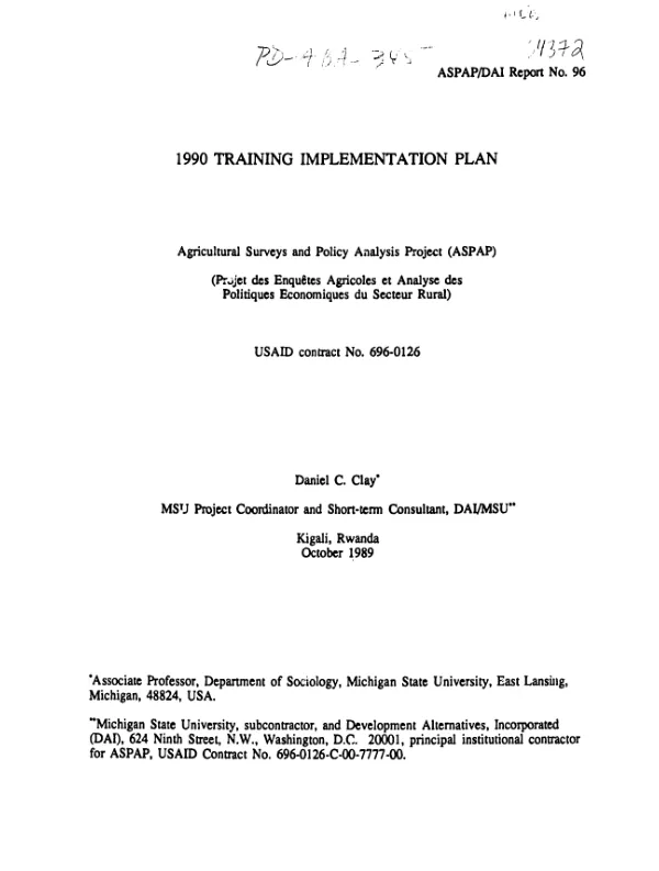 1990 training implementation plan, agricultural surveys and policy analysis project (ASPAP), USAID contract no. 696-0126