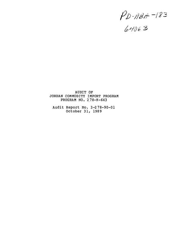 Audit of Jordan commodity import program, program no. 278-K-643