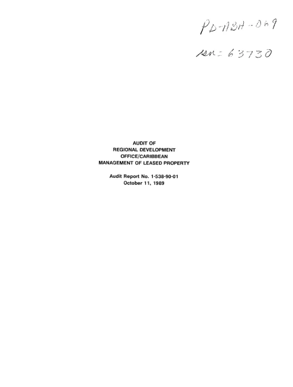 Audit of Regional Development Office/Caribbean management of leased property