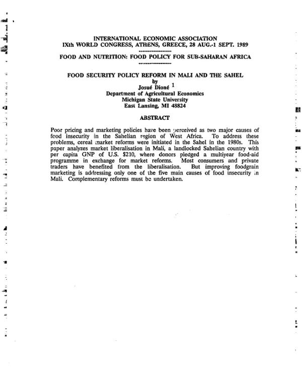 Food security policy reform in Mali and the Sahel