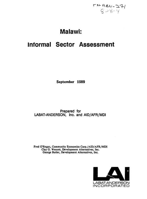 Malawi : informal sector assessment
