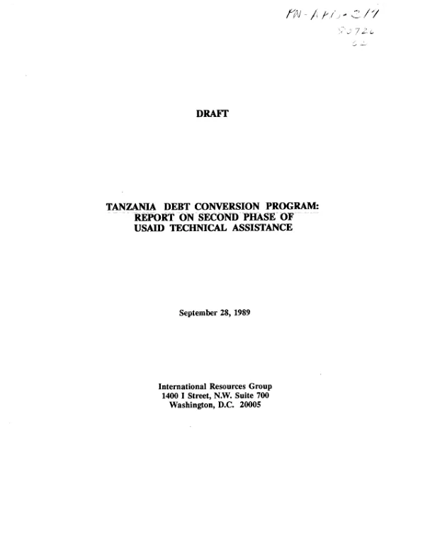 Tanzania debt conversion program : report on second phase of USAID technical assistance