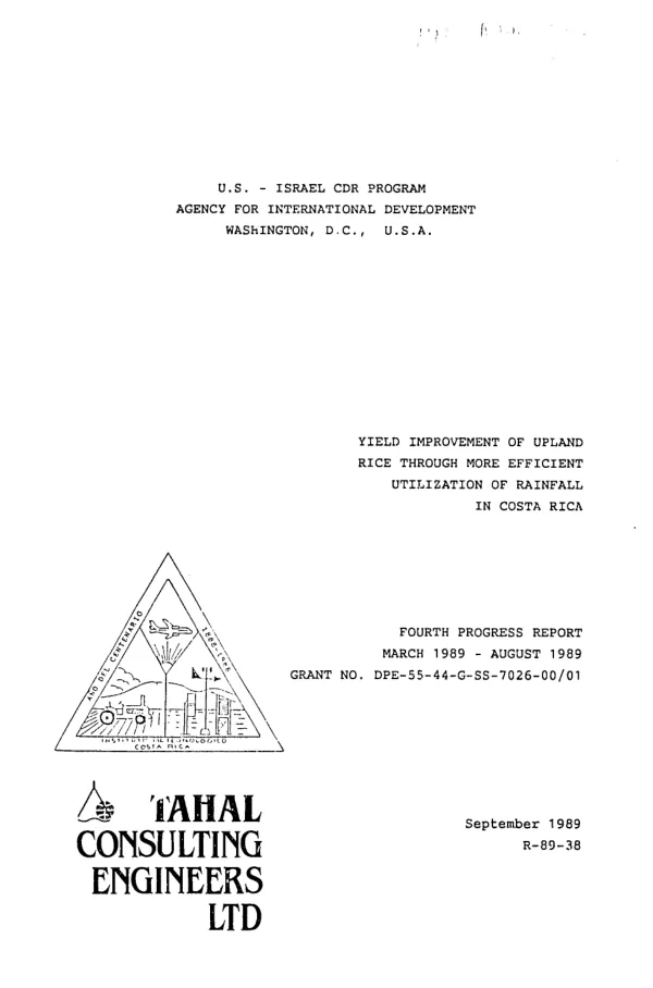 Yield improvement of upland rice through more efficient utilization of rainfall in Costa Rica : fourth progress report, March 1989-August 1989