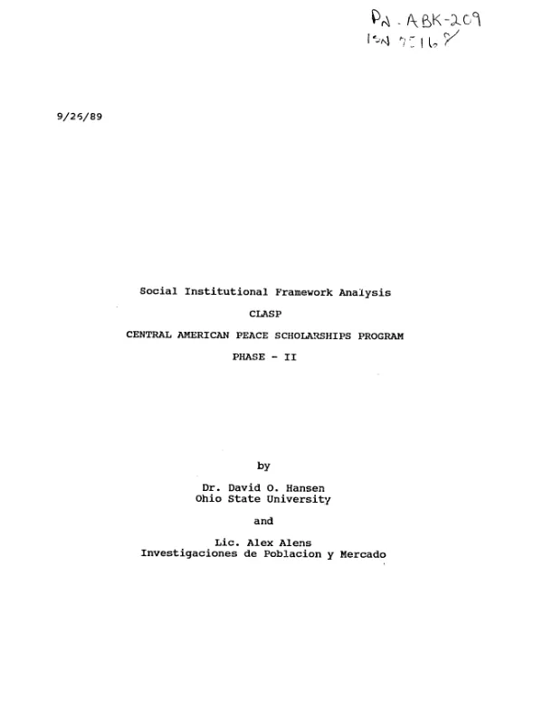Social institutional framework analysis : CLASP -- Central American Peace Scholarships Program, phase-II