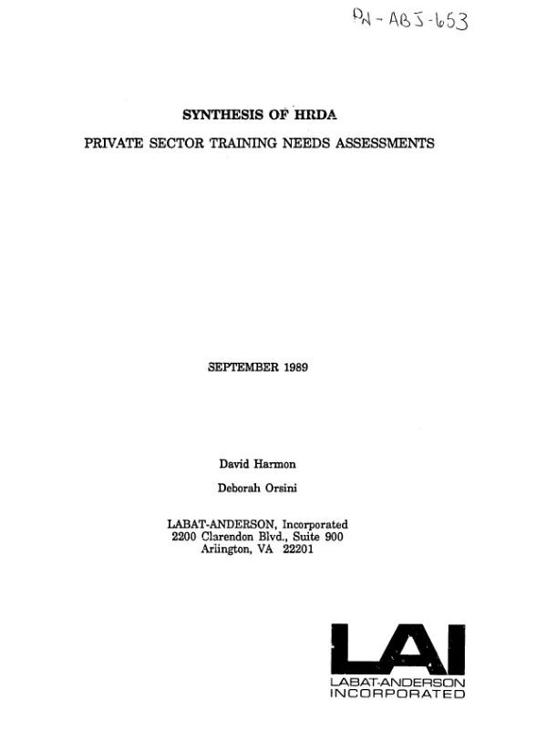 Synthesis of HRDA private sector training needs assessments