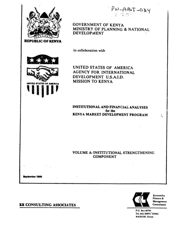Institutional financial analyses for the Kenya market development program