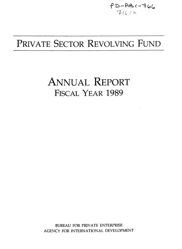 Private sector revolving fund : annual report fiscal year 1989