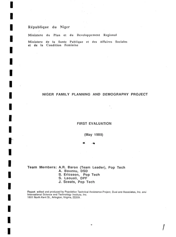 Niger family planning and demography project : first evaluation
