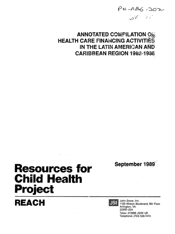 Annotated compilation of health care financing activities in the Latin American and Caribbean region 1982-1988