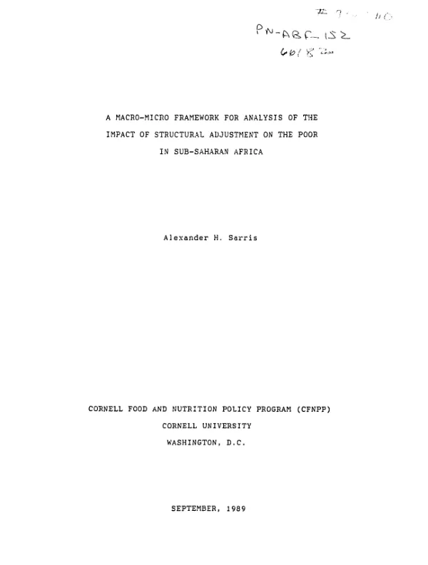 Macro-micro framework for analysis of the impact of structural adjustment on the poor in sub-Saharan Africa