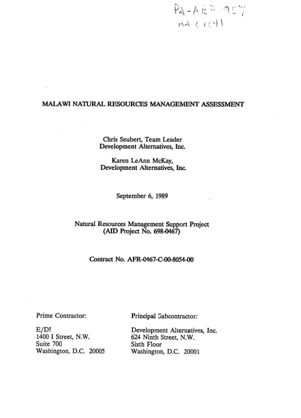Malawi natural resources management assessment