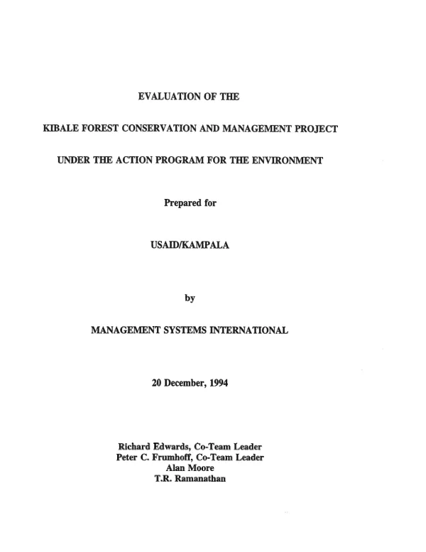Evaluation of the Kibale Forest conservation and management project under the action program for the environment