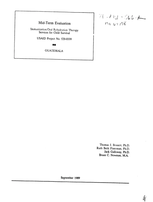Mid-term evaluation : immunization/oral rehydration therapy services for child survival