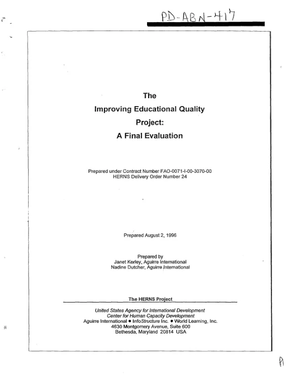 Improving educational quality project : a final evaluation