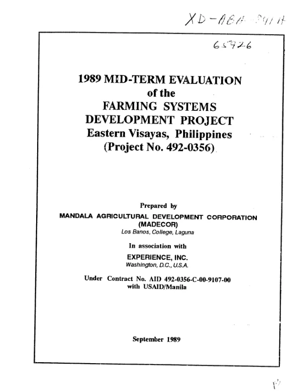 1989 mid-term evaluation of the farming systems development project, Eastern Visayas, Philippines (project no. 492-0356)