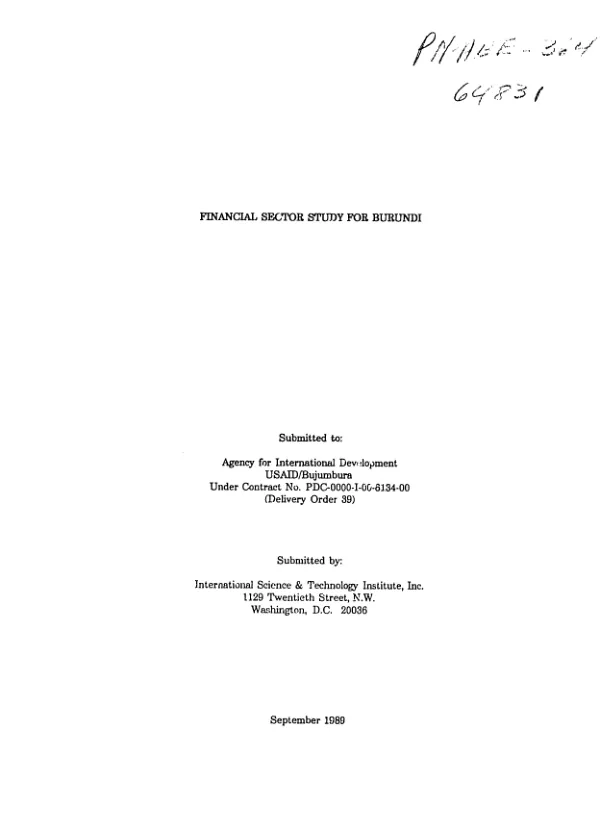Financial sector study for Burundi