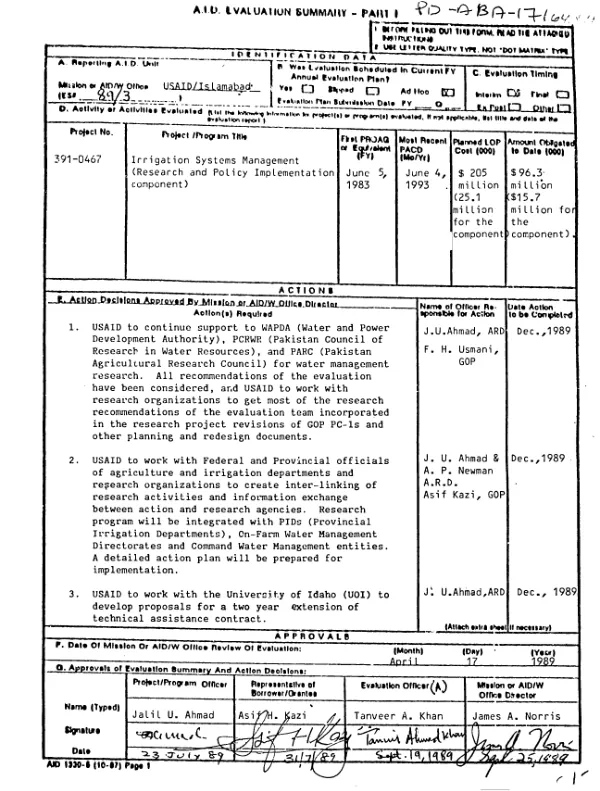 Irrigation systems management (research and policy implementation component)