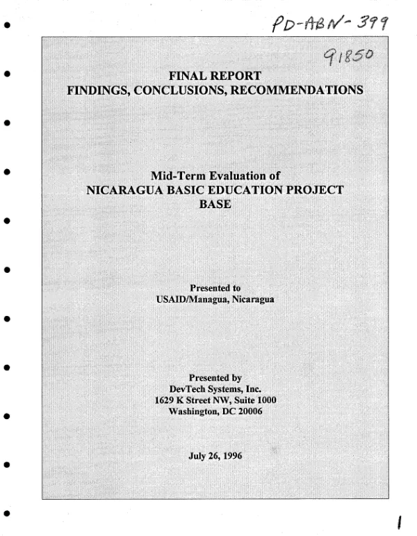 Final report : findings, conclusions, recommendations -- mid-term evaluation of Nicaragua basic education project BASE