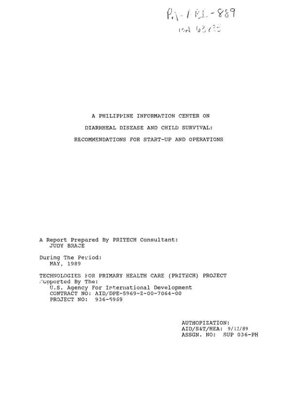 Philippine information center on diarrheal disease and child survival : recommendations for start - up and operations