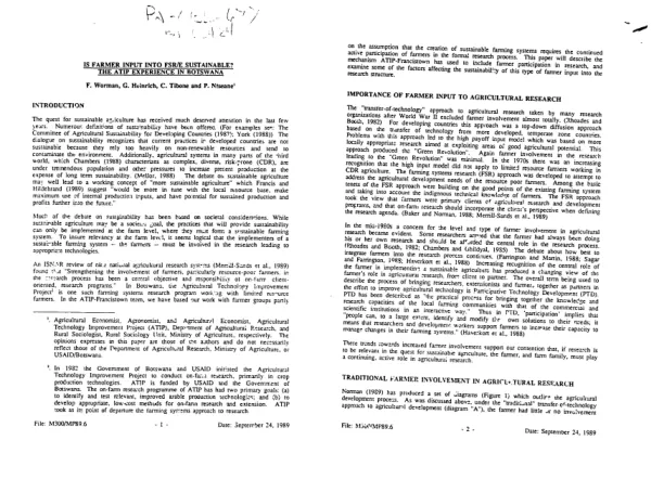 Is farmer input into FSR/E sustainable? -- the ATIP experience in Botswana