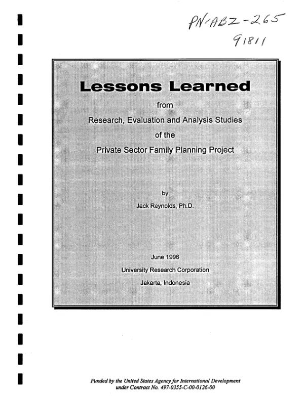 Lessons learned from research, evaluation and analysis studies of the private sector family planning project