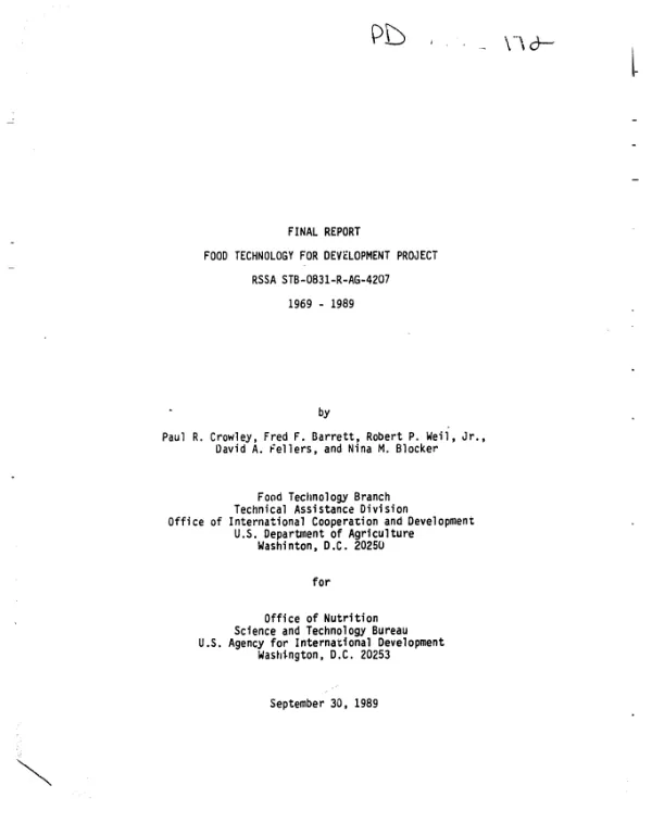 Final report : food technology for development project, RSSA STB-0831-R-AG-4207, 1969-1989