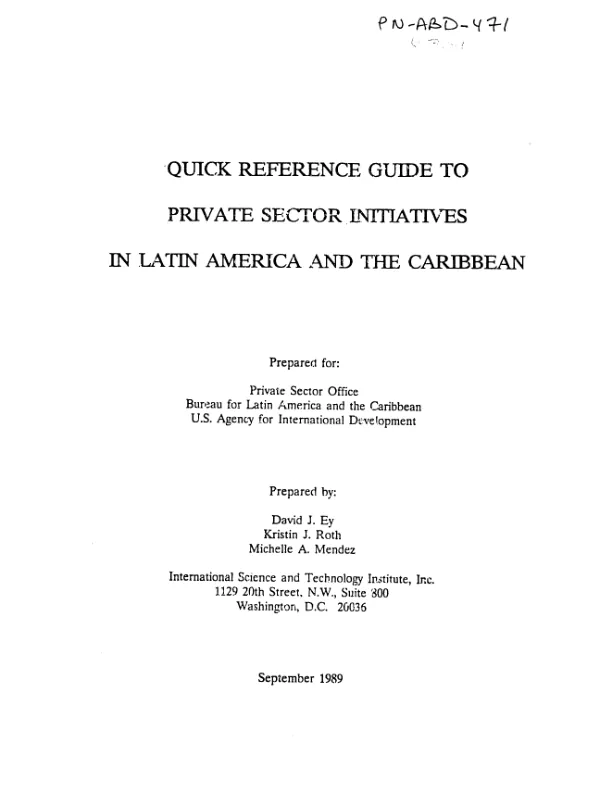 Quick reference guide to private sector initiatives in Latin America and the Caribbean