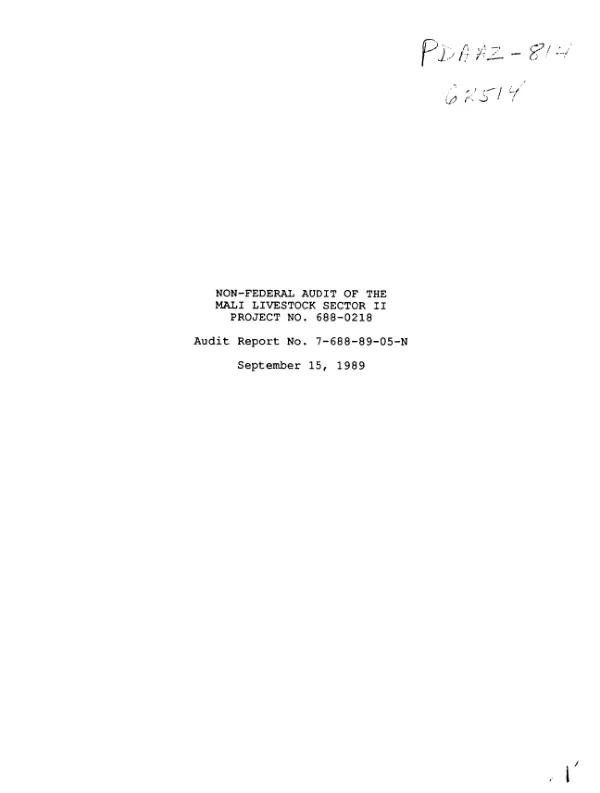 Non-federal audit of the Mali livestock sector II project no. 688-0218