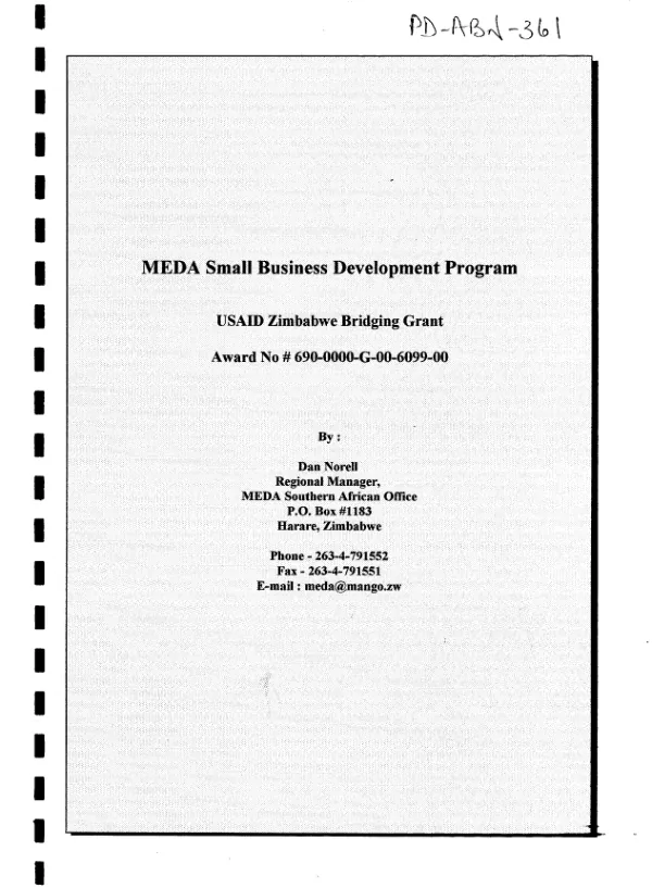 MEDA small business development program : USAID Zimbabwe bridging grant -- award no. 690-0000-G-00-6099-00