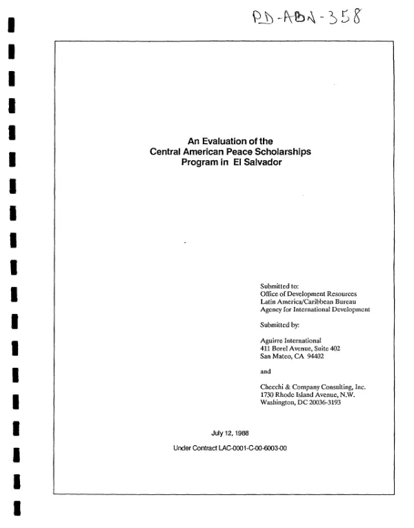 Evaluation of the Central American Peace Scholarships Program in El Salvador