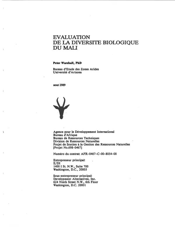 Evaluation de la diversite biologique du Mali