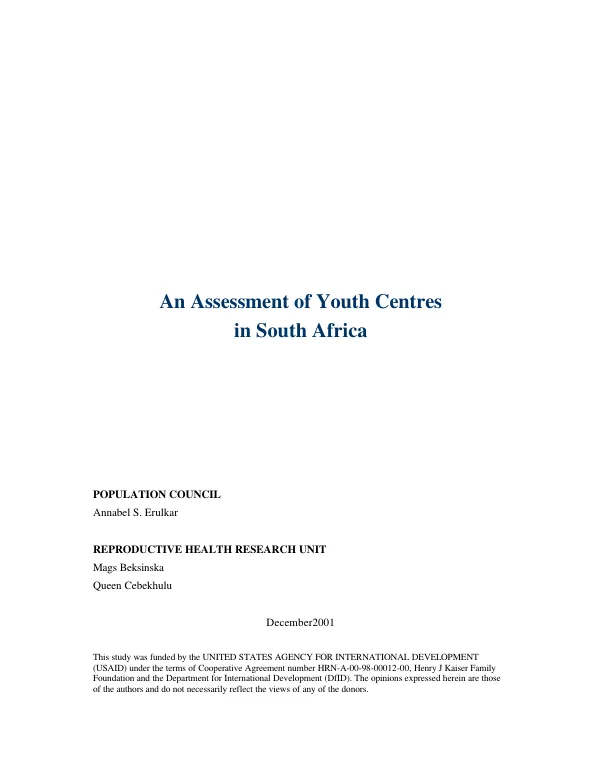 AID agreement no. 674-0301-G-00-9044-00 with the Zimele Transformation Resource Center for an assessment of the feasibility of establishing a managerial and technical training center to service selected black townships in the Western Cape Province of South Africa