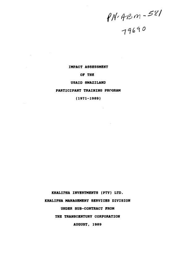 Impact assessment of the USAID/Swaziland participant training program (1971-1989)