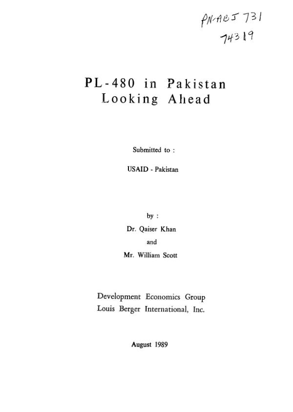 PL-480 in Pakistan : looking ahead
