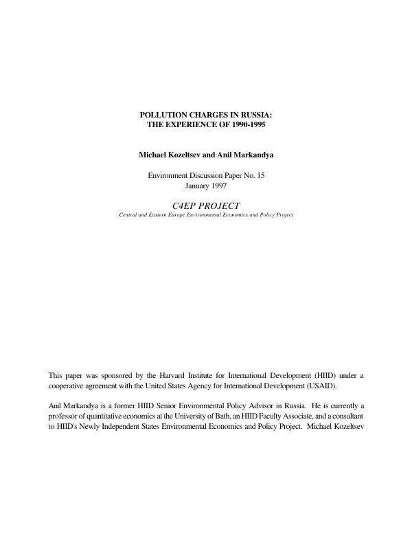 Pollution charges in Russia : the experience of 1990-1995