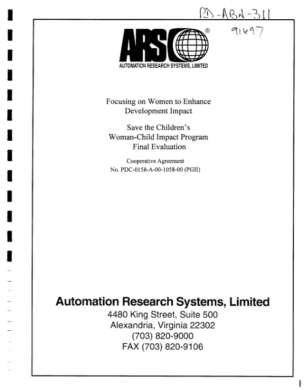 Focusing on women to enhance development impact : Save the Children's woman-child impact program final evaluation : cooperative agreement no. PDC-0158-A-00-1058-00