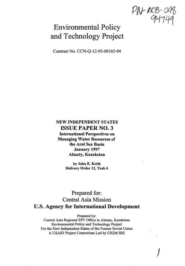 International perspectives on managing water resources of the Aral Sea Basin Central Asia