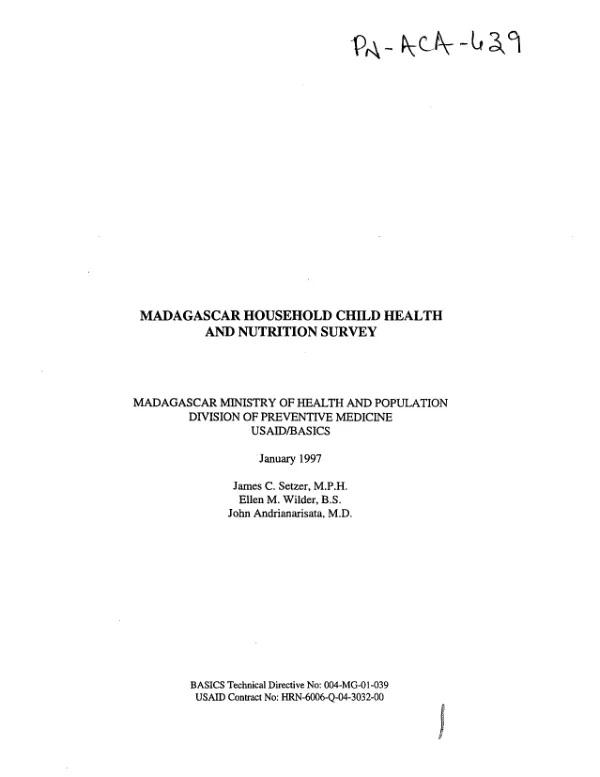Madagascar household child health and nutrition survey